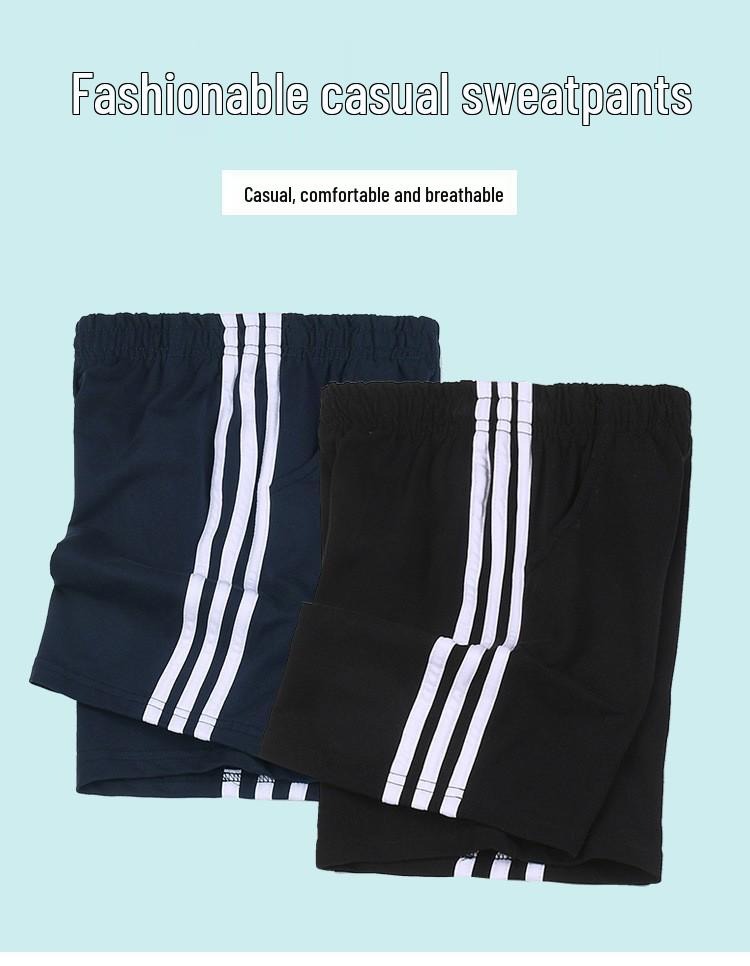 Summer Boys' Cotton Sports Shorts with Red and White Stripes, Dark Blue/Navy Blue - School Uniform for Primary and Middle Students