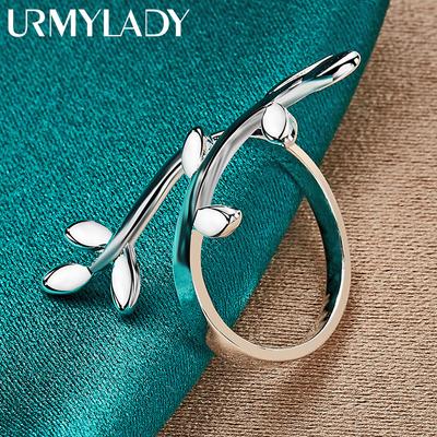 925 Sterling Silver Willow Leaf Adjustable Ring For Women Wedding Party Fashion Charm Jewelry