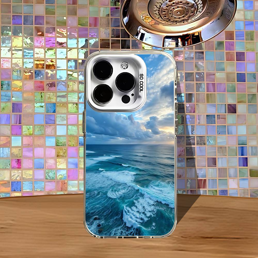 Blaues Meereswellen Handyhülle Für iPhone 16,15,14,13,12,11,Pro,XS,Max,Plus,Mini,SE4,E Weiß Matt Stoßfeste Hülle