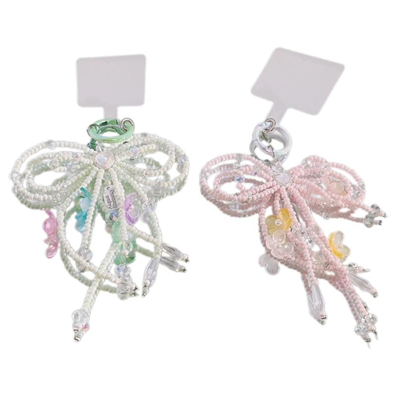 Stylich Phone Charm Clip Colorful Bowknot Pendant Keyring Butterfly Knot Key Chain Portable Keyrings Accessory for Women