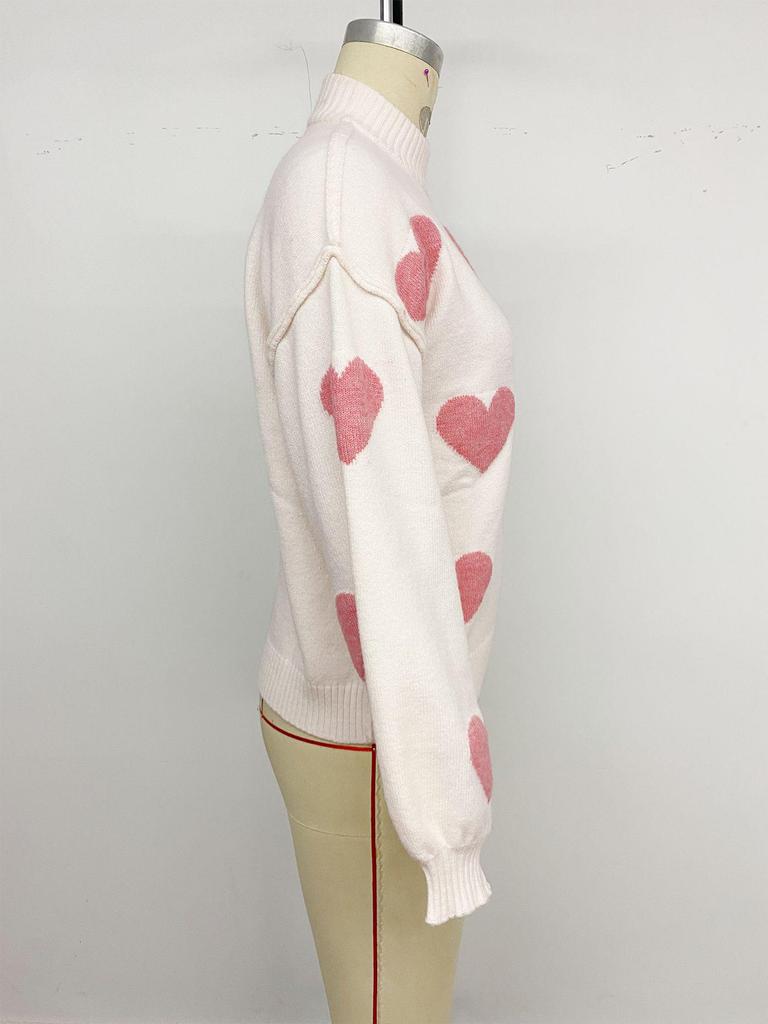 2025 Autumn/Winter Women's Christmas Love Jacquard Knit Sweater - European/American Style Semi-High Neck