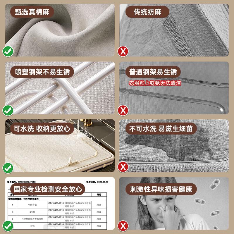 Bangnimeijia Cotton Linen Down Jacket Storage Box, Wardrobe Clothing Organizer, Large Capacity Quilt Storage Container, 66L, 1 Piece