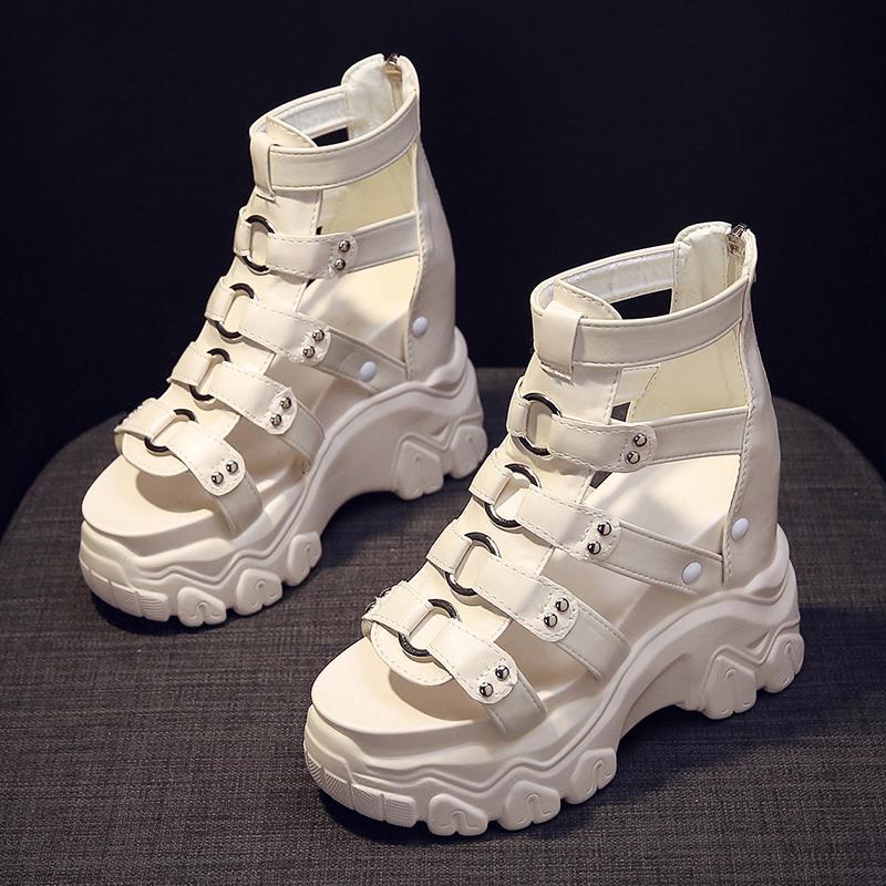 11CM Synthetic Patent Leather Summer Fashion 2025 Zipper Women Sandals Ladies Hot Sale Platform Wedge Mujer Comfort Shoes