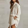Cross-border Amazon 2026 Spring and Summer New European and American Lazy Style Shirt Set Solid Color Shorts Two-piece Women's Clothing