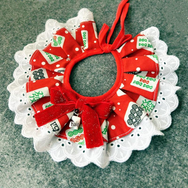Warm Chinese New Year Pet Scarf with Bow Tie for Cats - Autumn/Winter