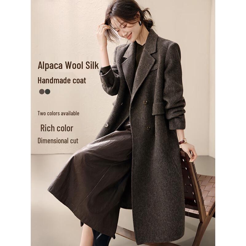 

Women s Double-Breasted Alpaca Wool Blend Coat S