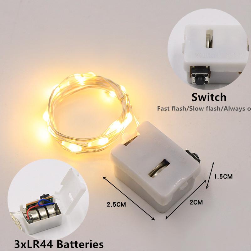 LED Fairy Lights Mygtukas Baterija Šviesos styga Kalėdų Vestuvės Naujieji Metai Miegamasis Svetainė Sodo puošmena girlianda