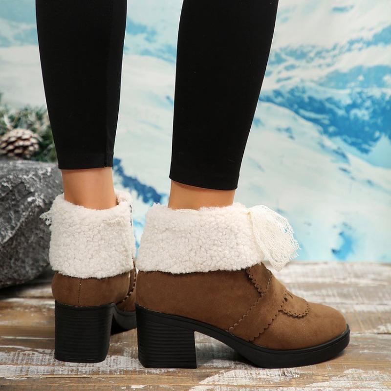 Zahraniční obchod zimní nové boty na vysokém podpatku zateplené sněhule dámské přeshraniční velké velikosti teplé froté krátké boty bavlněné boty dámské