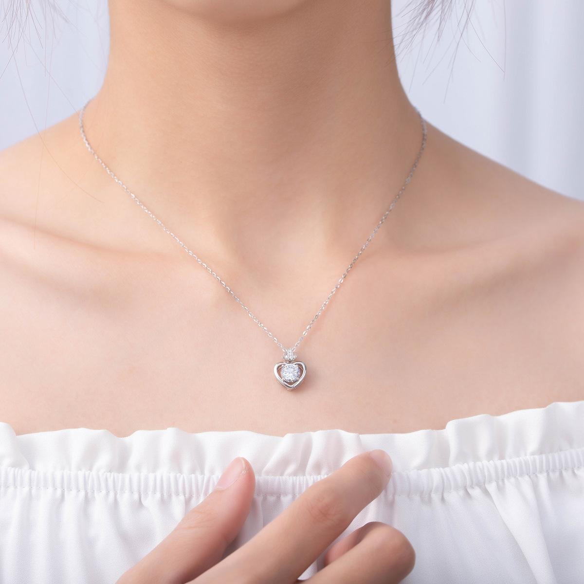 

Ожерелье-цепочка на ключицу из стерлингового серебра 925 пробы с персиковым сердцем и высокоуглеродистым бриллиантом 925