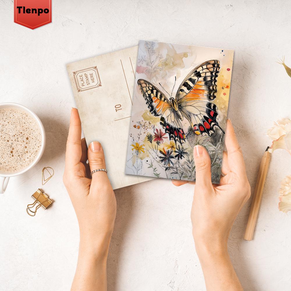 32pcs, Retro Butterfly Series Postcards, Butterfly Specimens, Dark Style, Wall Decorations, for Mailing and Collection