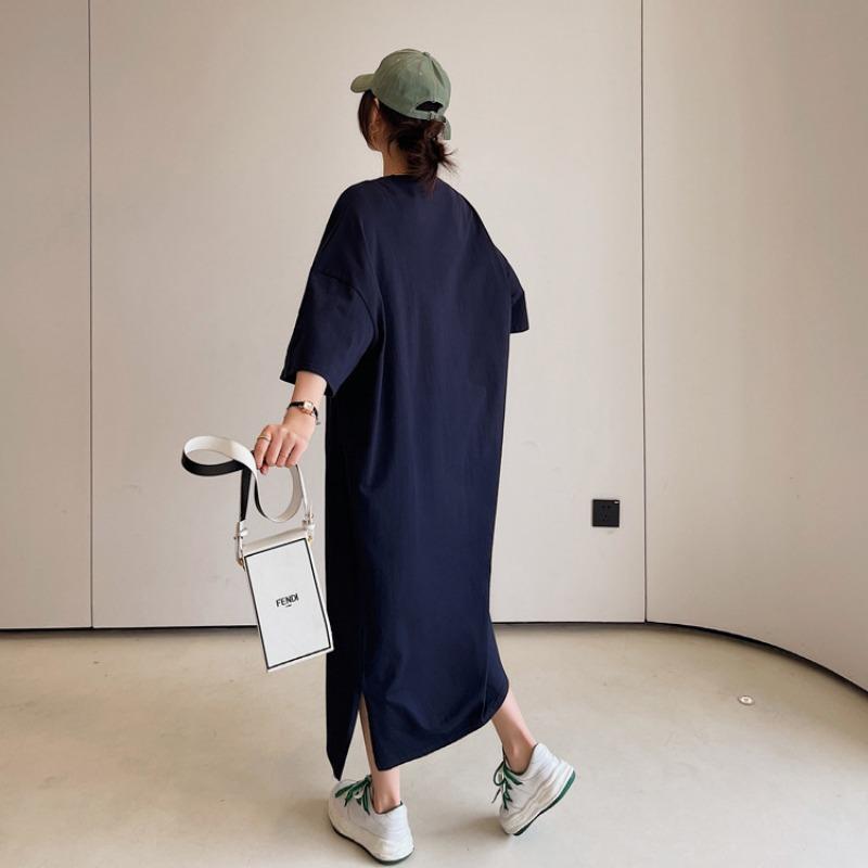 YYFS Dámská móda Léto Jaro 1/2 rukávy Kulatý výstřih Volný pas Ležérní šaty