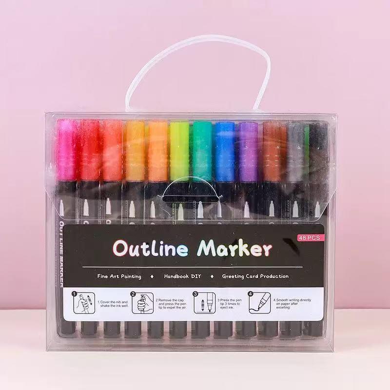 Dreamy Double-Line Outline Pens - 48 Colors for DIY Journaling & Colorful Christmas Highlights