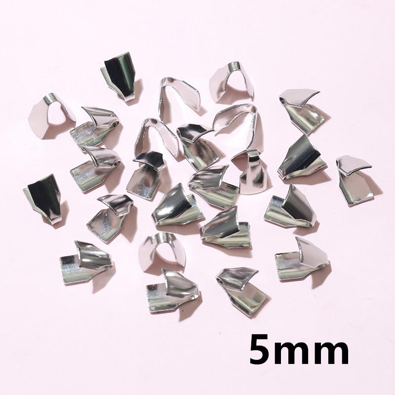 100pcs Stainless Steel 2-7mm Flat Cords Crimp End Beads Caps Clip Tip Fold for DIY Snake Chain Necklace Jewelry Making Findings