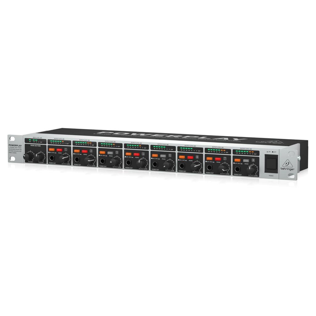 Behringer HA8000 V2 8-Channel Headphone Amplifier 1U Rack Mount with 2-Band EQ Professional Studio Stage