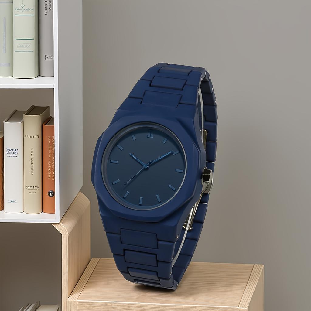 High-end All-Black Octagonal Wristwatch, Men's Business Casual Quartz Watch, Minimalist Versatile Steel Band Watch
