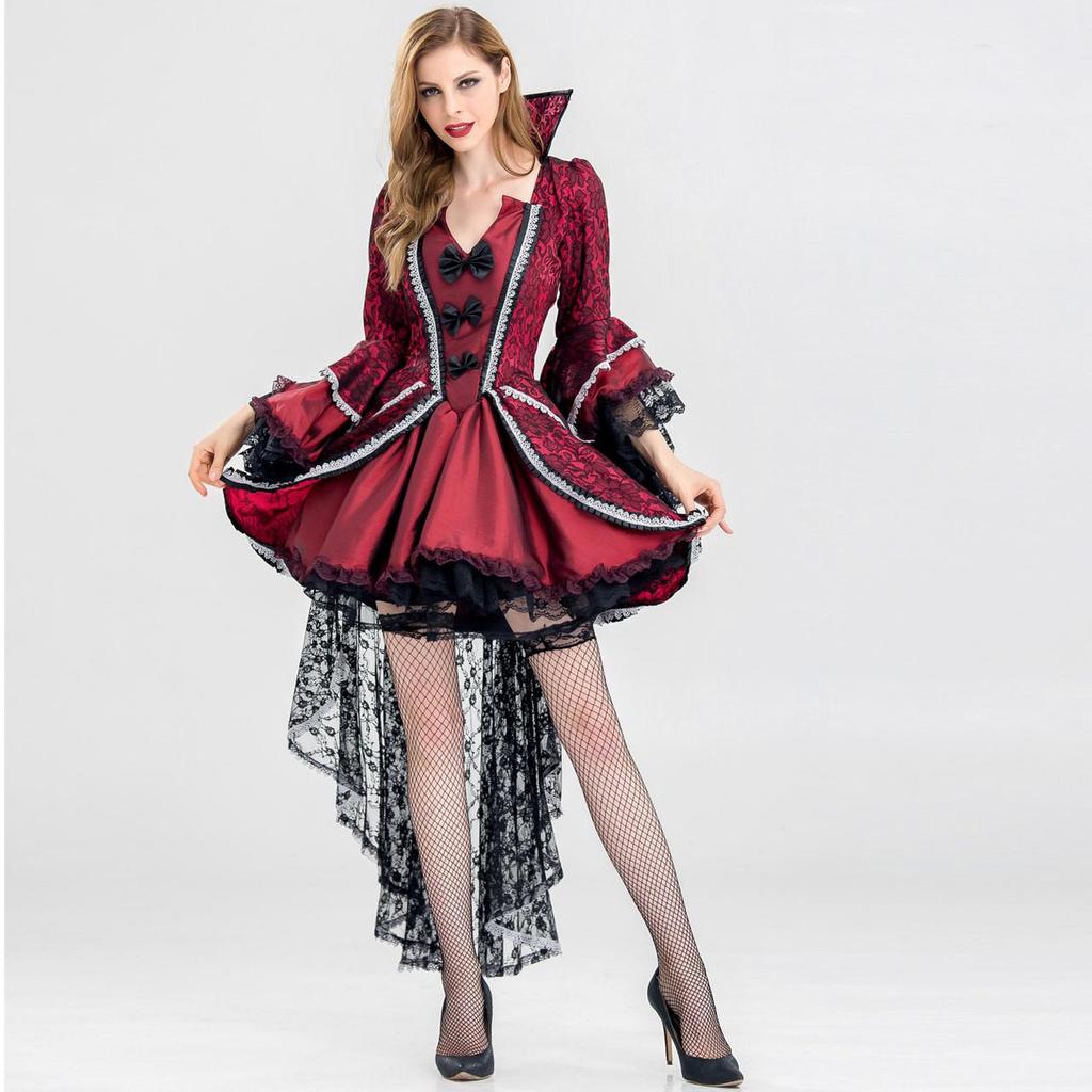 Damska sukienka gotycka czarownica Wampirzyca Królowa Cosplay Fairy Tail Suknie Długi rękaw Gotycki kostium Suknia Sceniczne Ubrania Halloween Karnawał Luksus