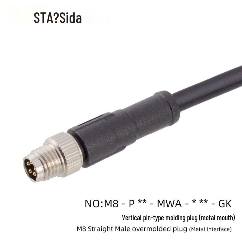 M8 Waterproof 34-Pin 5/6-Core 8-Hole Elbow Connector IP67 Male-Female with Pre-embedded Wire.