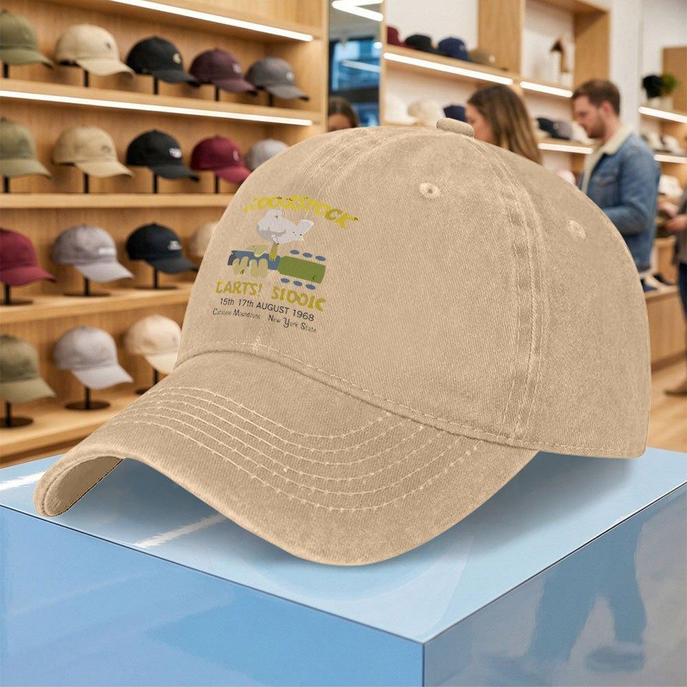 Woodstock Music Festival Washed Baseball Cap Unisex Adjustable Duckbill Hat Lightweight Casual Outdoor Cap Multiple Colors