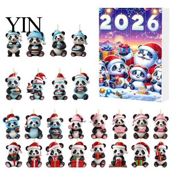 Decorative Acrylic Hanging Christmas Panda Advent Calendar, 24 Days Countdown Contains Tree Ornament Set Ornaments, Cute Decorations for Home