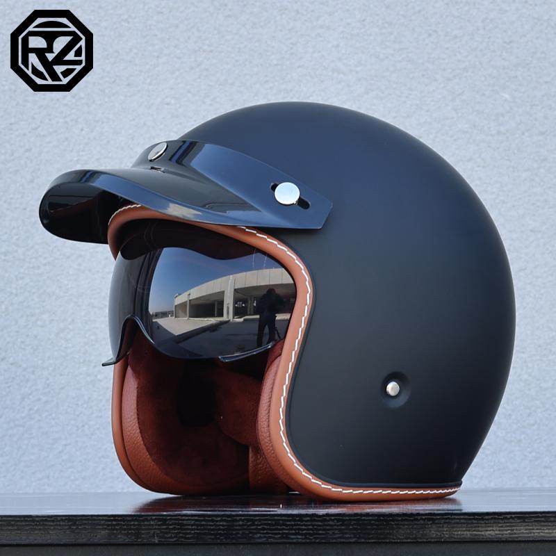 Lightweight Vintage Motorcycle Helmet With Visor Motorbike Riding 3/4 Open Half Helmet Retro Casco Moto 3C & Dot