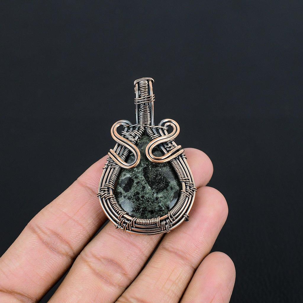 Kambaba Jasper Handmade Gemstone Pendant, 999 Copper Wire Wrapped Pendant Unique Design Jewelry, For Thanksgiving