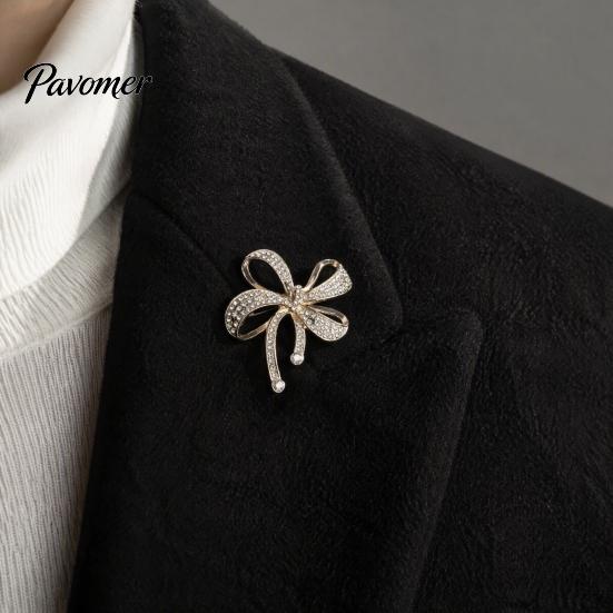 Decorative Lapel Pin Sparkling Rhinstone Bow Brooch, Retro Alloy Pin, Daily Outfit Accessory Women Jewelry Accessories for Suit Dress Coat Scarf