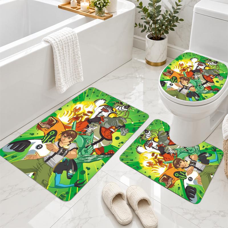 3Pcs Flannel Toilet Mat Set Ben 10 Bathroom Rug Non Slip Bath Carpet Home Decor