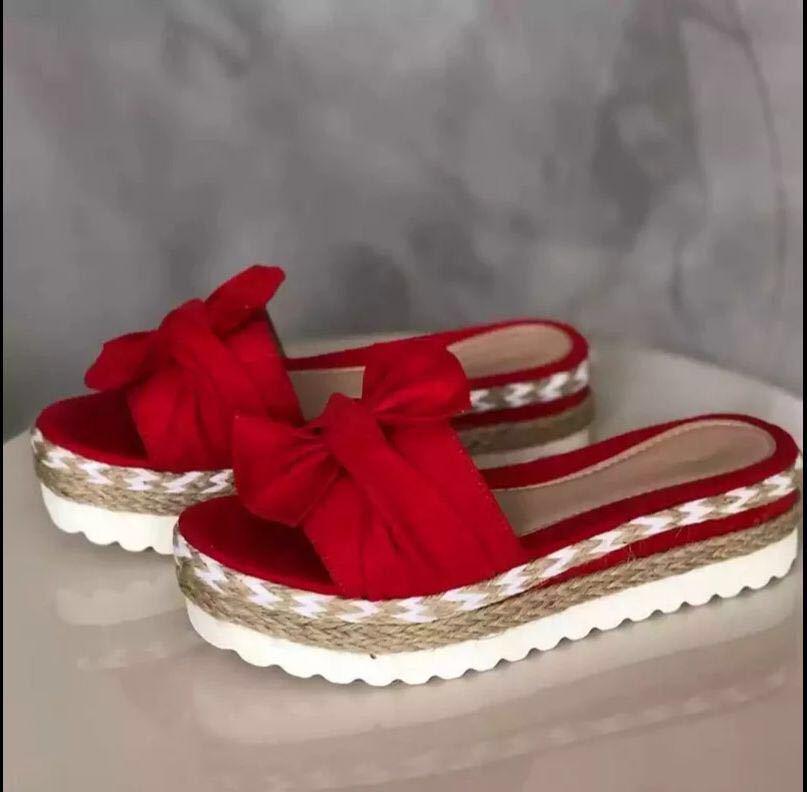 Damen Keilabsatz Sandalen mit Schleife in Übergröße - Einriemen Sommer Strand Schuhe