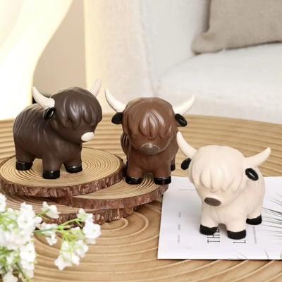 1 Stück Hochlandrind Statue Ornamente, Kunstharz Handwerk Dekoration, Schottische Hochlandrind Kunst, Schreibtisch Büro Accessoires