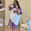 New Summer Color-blocking Short-sleeved Pajamas Set for Women's Gradient Smiley Face Sweet and Cute Cartoon Thin Style