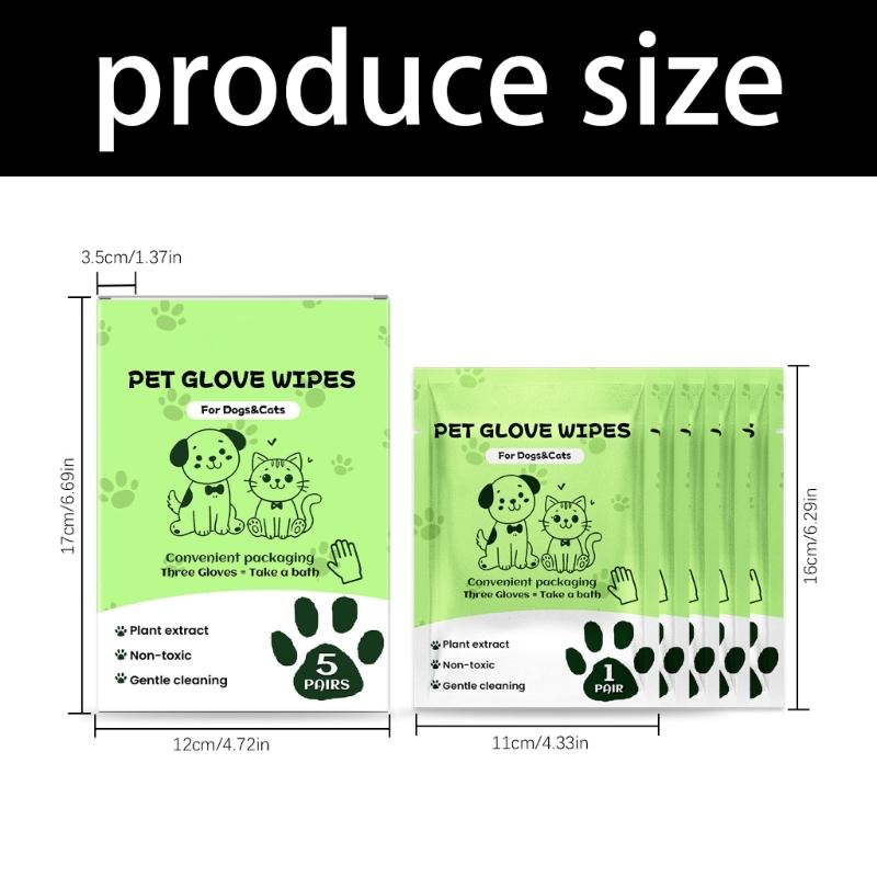 5 Pair Disposable Pet Grooming Gloves Hypoallergenics Design Cleaning Bathing Wipes Mittens For Dog Cats Travel Portable