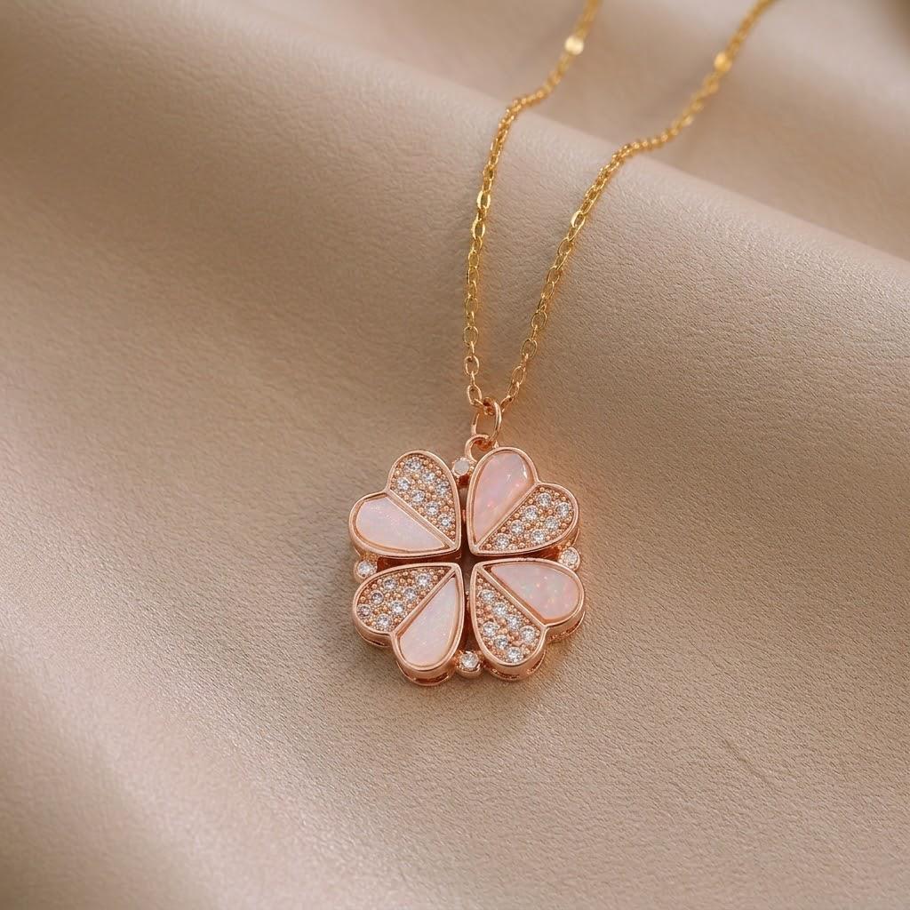 Women's European & American Style Four-Leaf Clover & Heart Pendant Clavicle Necklace