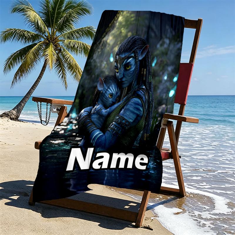 Custom Name Personalized Avatar Print Beach Towel, for Trip Camping Beach Party Home Decor, Birthday Gift for Family & Friends