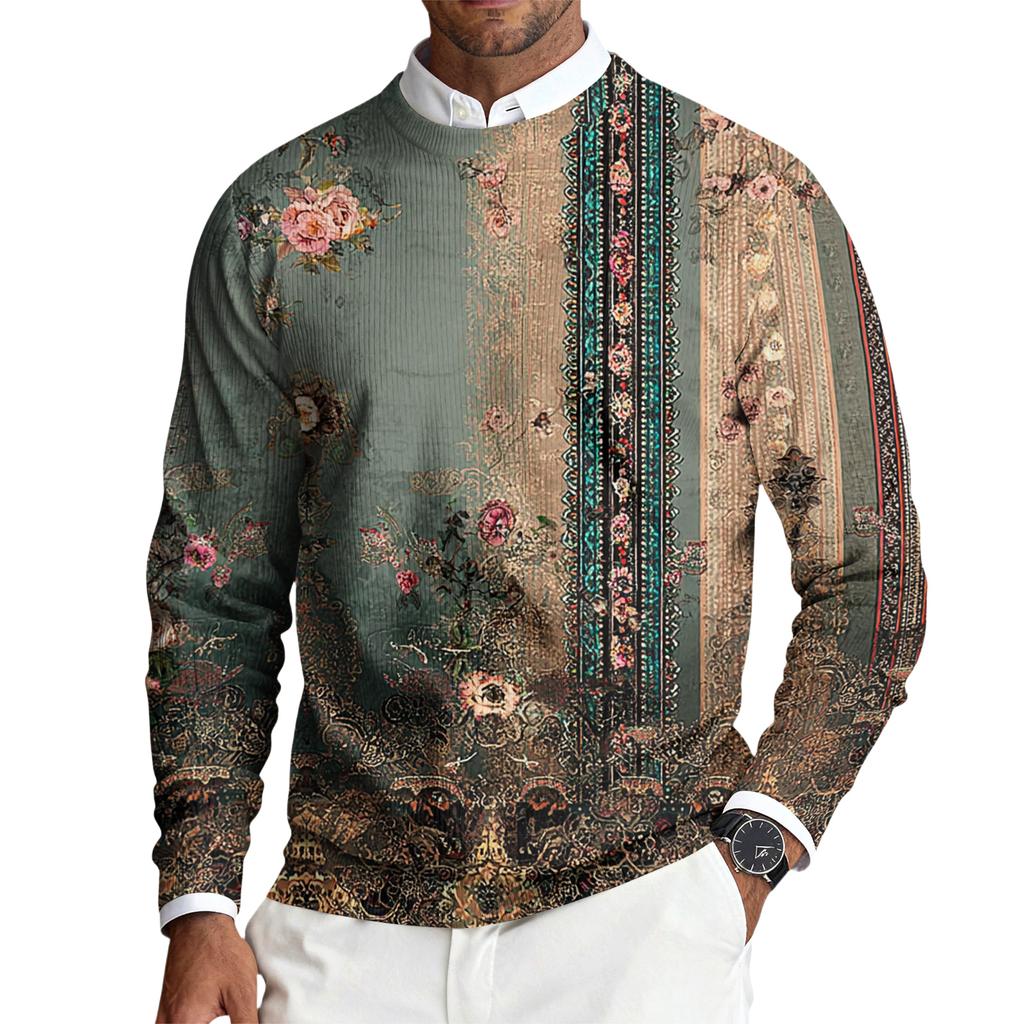 Herren Rundhals Langarm Rippstrick Pullover
