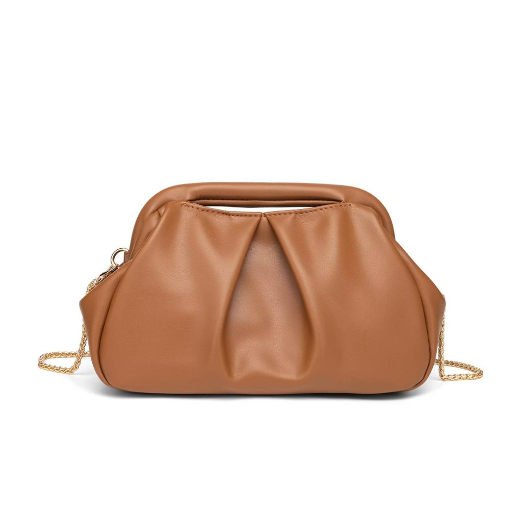 Fashionable Metallic Folded Handbag with Chain Luxury Designer Shoulder Cloud Purse Women Wedding Evening Clutch Bag Party Bag