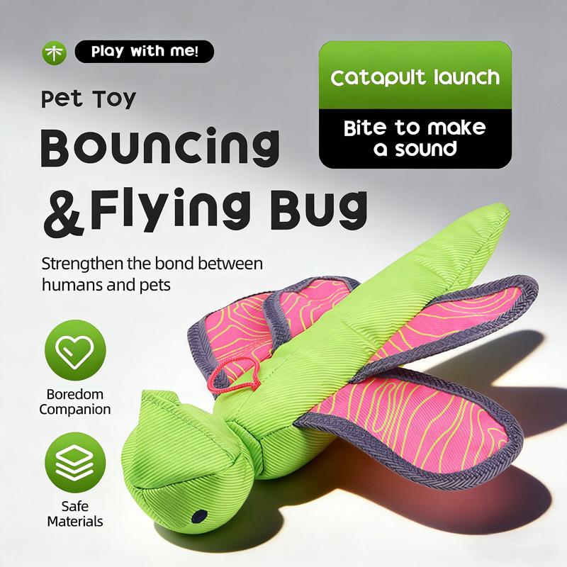 Interactive Dog Fetch Toy Oxford Fabric Squeaky Throw Elastic Flying Insect and Ball