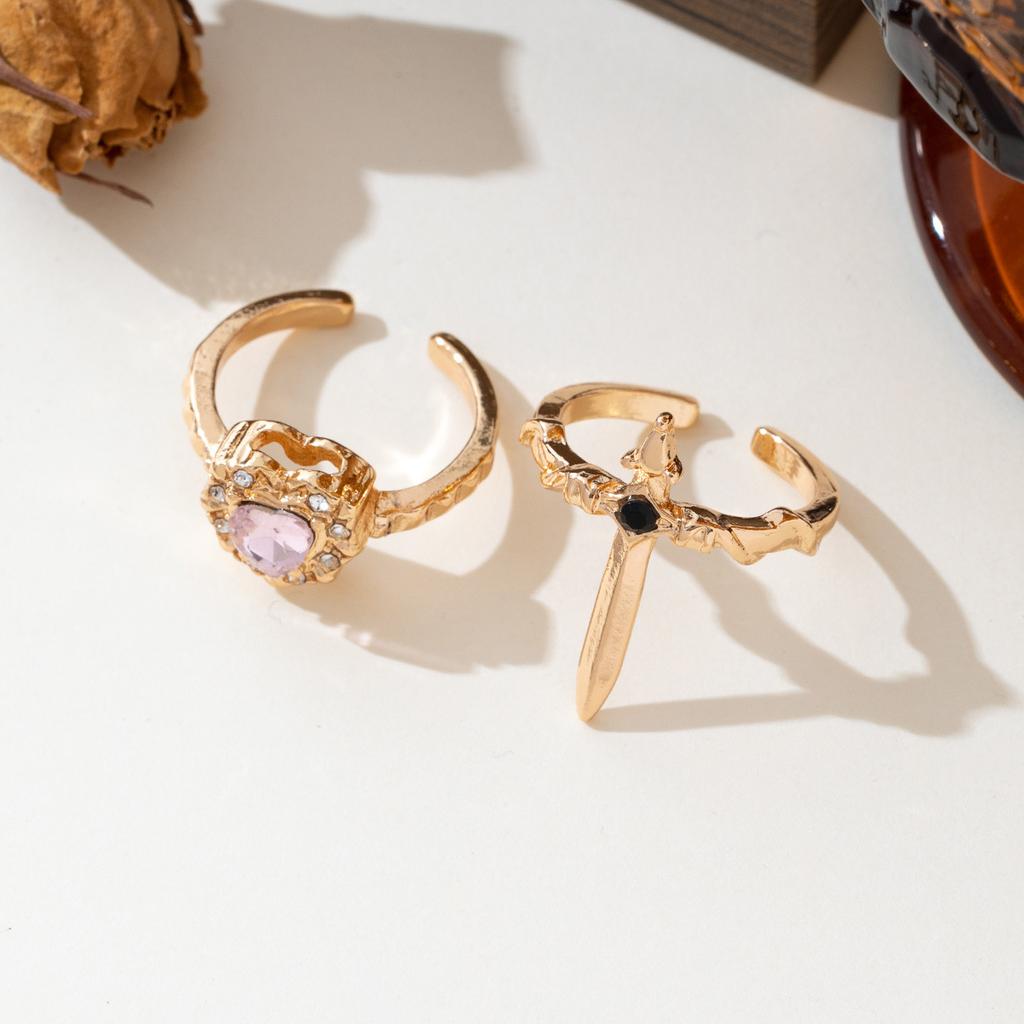 Vintage Sweet Design Colorful Opal Rings for Women Exaggerated Metal Geometric Round Gem Open Rings Aesthetic Jewelry Gift