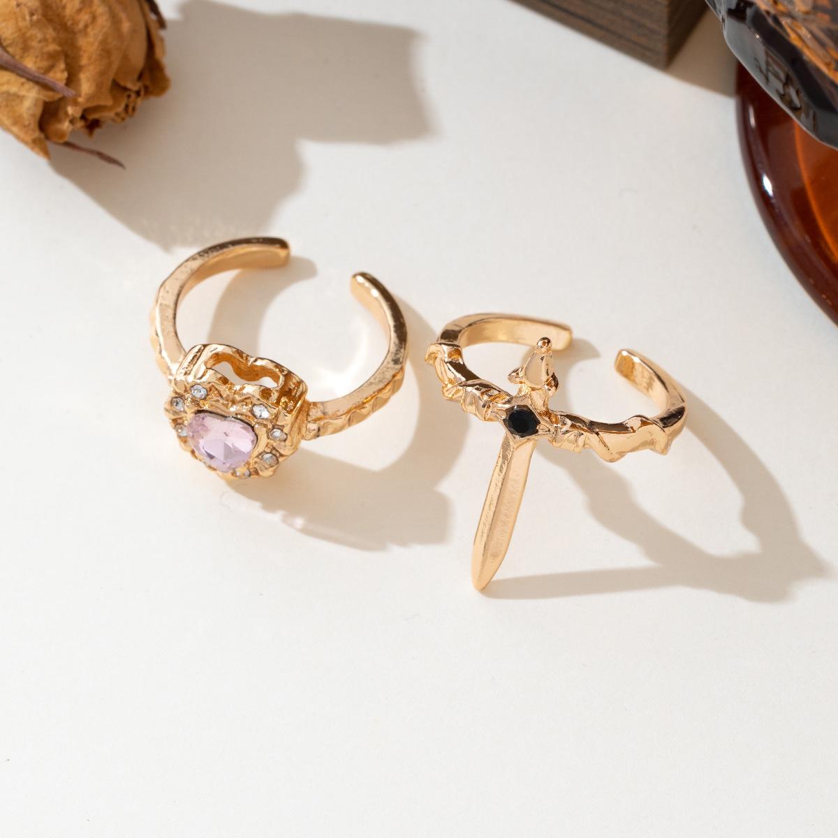 S Kann Zusammengebaut werden Herz Und Schwert Ringe Für Frauen Männer Paar Kupfer Gold Farbe Verstellbar Offener Ring Modeschmuck Gold-color beige