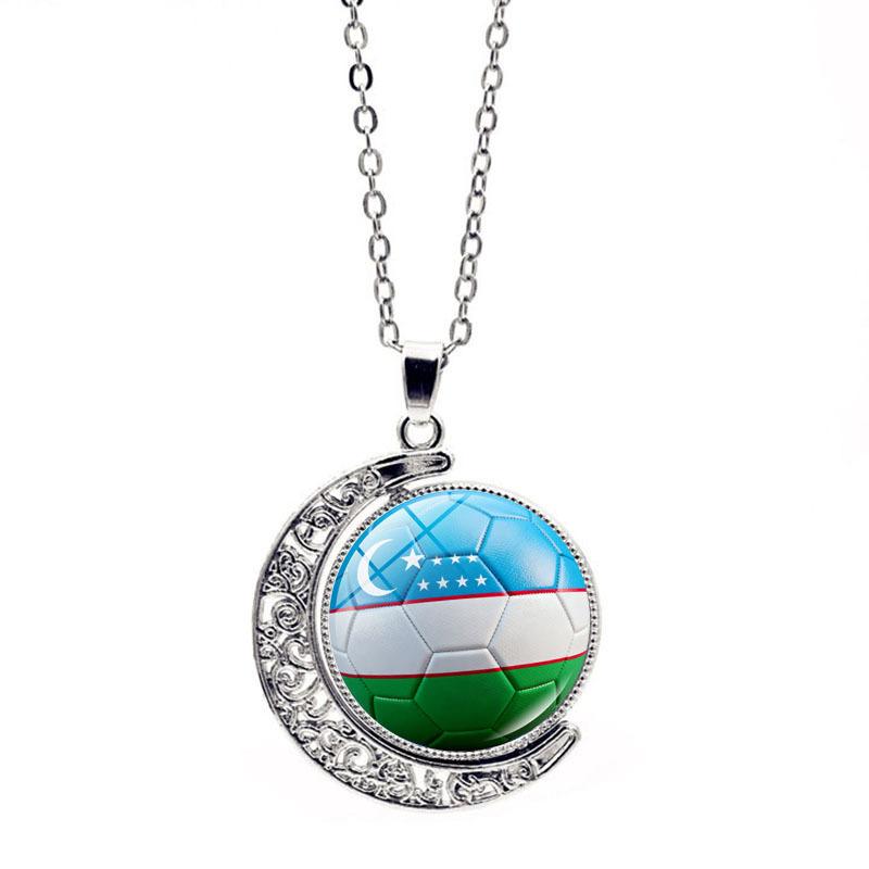 FIFA World Cup Flag Football Necklace Women's Versatile Creative Rotating Moon Pendant Sweater Chain