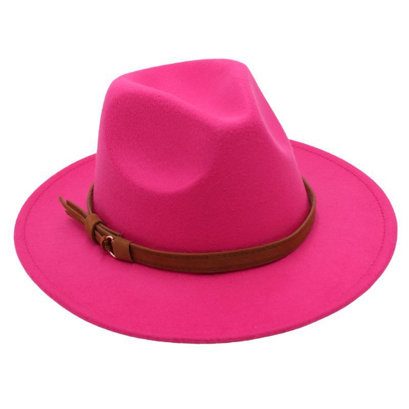 Top Hat Belt Buckle Model Jazz Hat Men'S And Women'S Concave Felt Hat Woolen Hat Fedora Hat