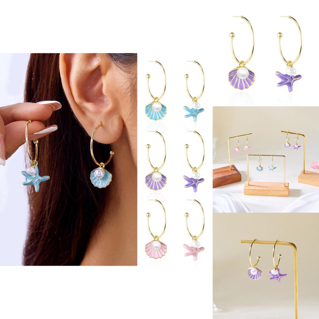 Spring Shell Pearl Drop Earrings For Women With Electroplated Alloy And Natural Elements