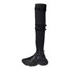 Botas de Couro Bovino de Couro Genuíno FOS Acima do Joelho Femininas Pretas JQ9382