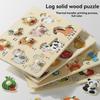 Cartoon Wooden Puzzle Toys Shape Matching Tangram Jigsaw Game Animals Fruits 3D Puzzles Kids