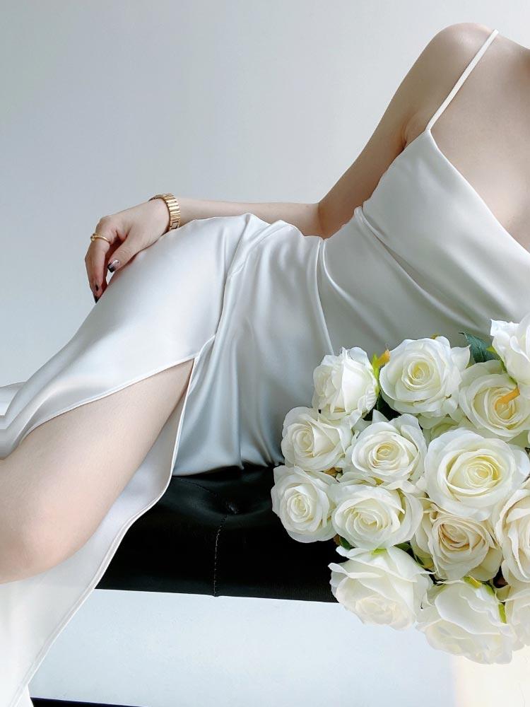 Satin Suspender Dress for Women Summer Sexy Club Party Evening Dress Elegant Fashion Female Clothing White Black
