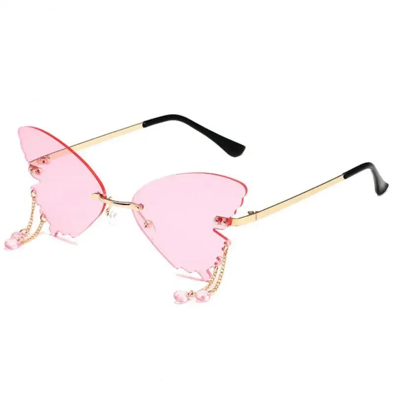 Butterfly Shape Sunglasses Women Uv400 Creative Pendant Metal Rimless Shades Outdoor Travel Party Decorative Sunglasses