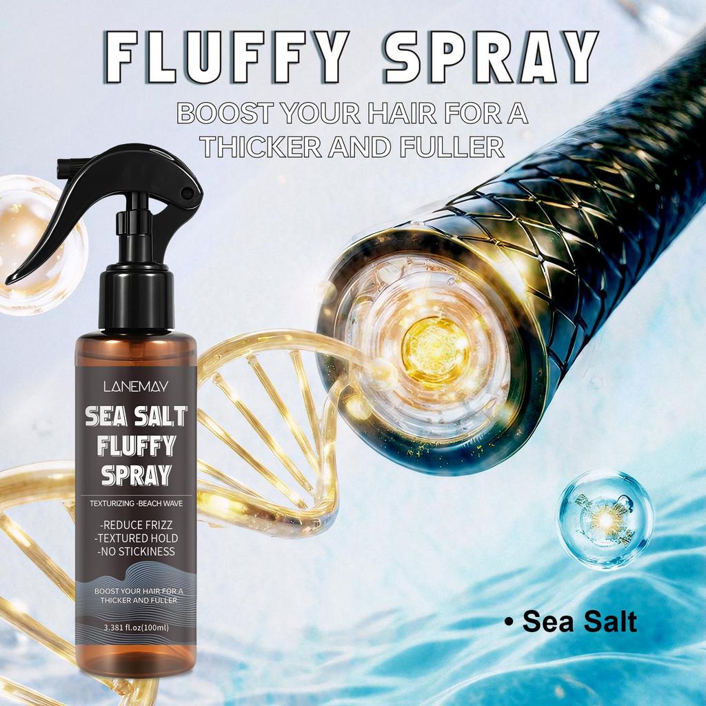 Sea Salt Fluffy Spray-Textured Hold-Frizz Control-No Stickiness-Deeply Clean & Care for all Types Hair, 100ml