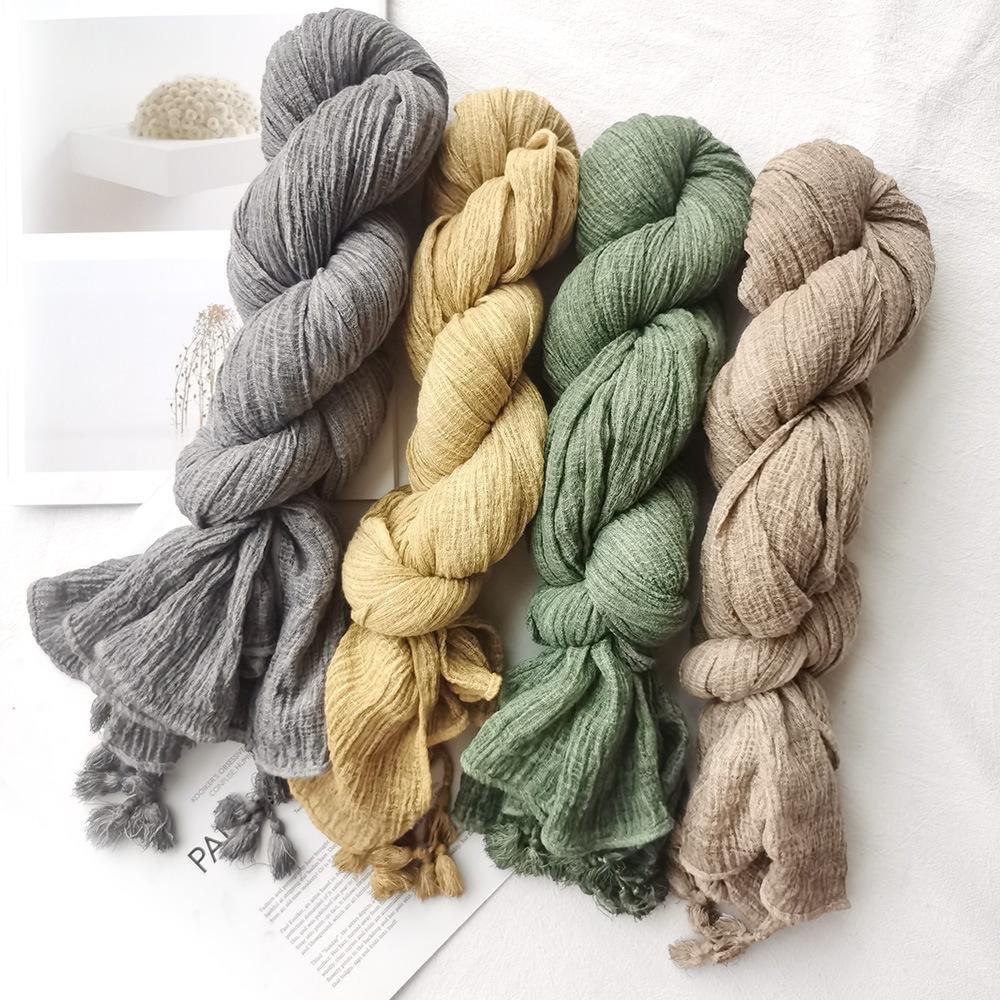 Solid Color Literary Retro Scarf Autumn and Winter Men's Scarf Bark Ball Scarf Women's Shawl Bag Turban