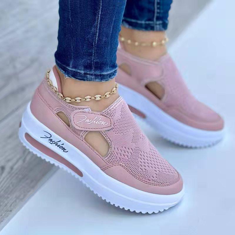 Large Casual Single Shoes for Women  New Summer Flat Bottomed Breathable Casual Mesh Fashionable Thick Soled Sports Shoes