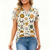 Women Casual Button Down Short Sleeve Polo Shirt with Cartoon Animal Print and Side Slits Lightweight Summer Top
