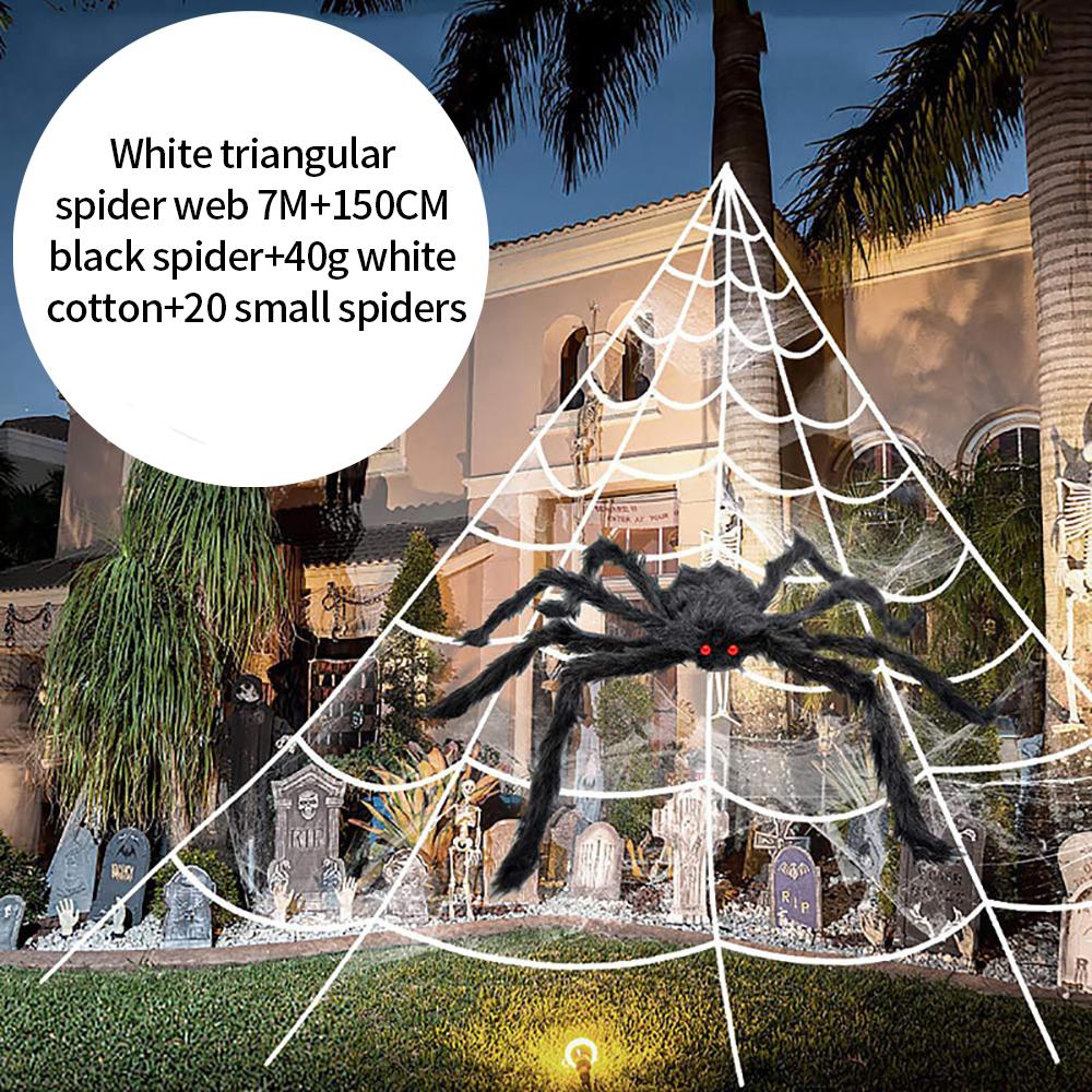Halloween Decorations Triangle Spider Web 5/7m Large Plush Simulation Spider Web Haunted Home Outdoor Yard Decoration Props